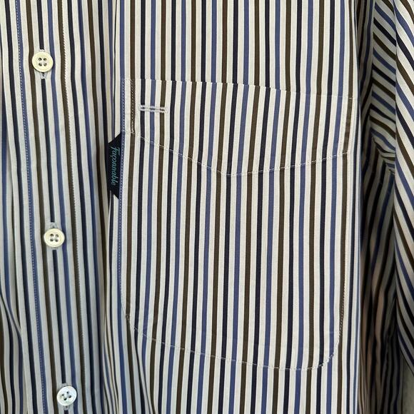 Façonnable Horizontal Stripe Mens Button Front Dress Shirt Cotton Small - Picture 6 of 8